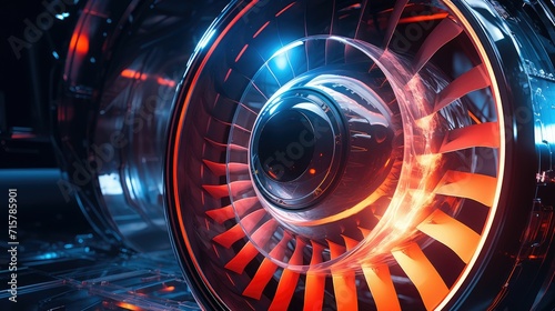 Glowing jet engine of a jet plane, close-up