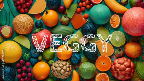 Vegetarian wallpaper with colorful fresh fruits vegan mosaic 4K 