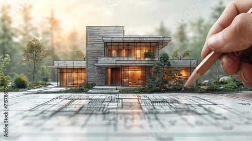 Obraz na płótnie Architecht drawing a sketch for a new house generative ai w salonie