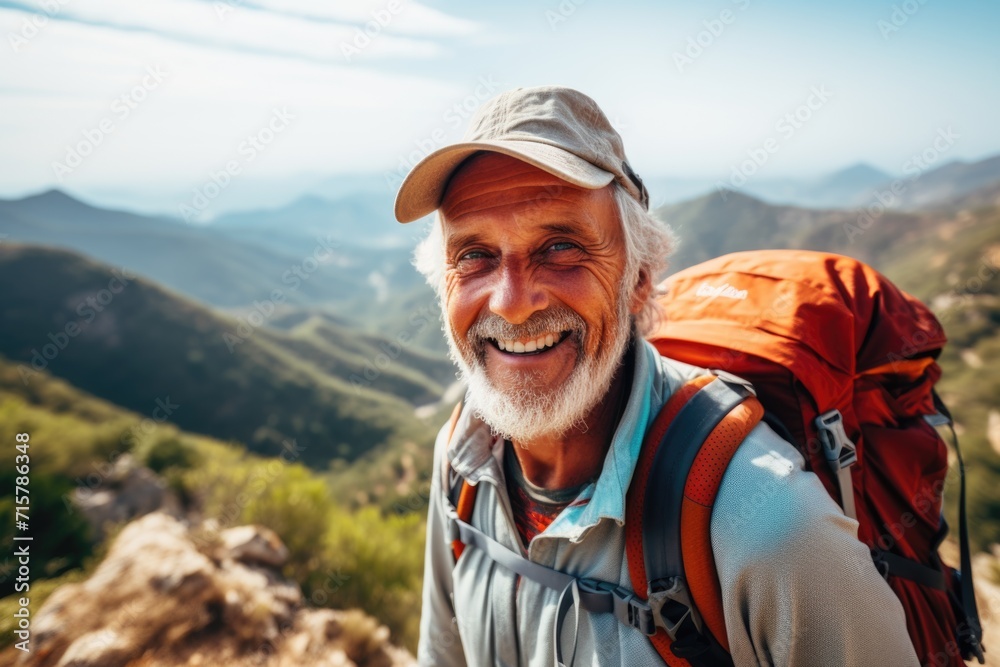 Portrait of a smiling senior man hiking in the mountains Portrait of a smiling senior man hiking in the mountains