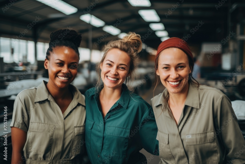 Portrait of a group of female workers in a factory Portrait of a group of female workers in a factory