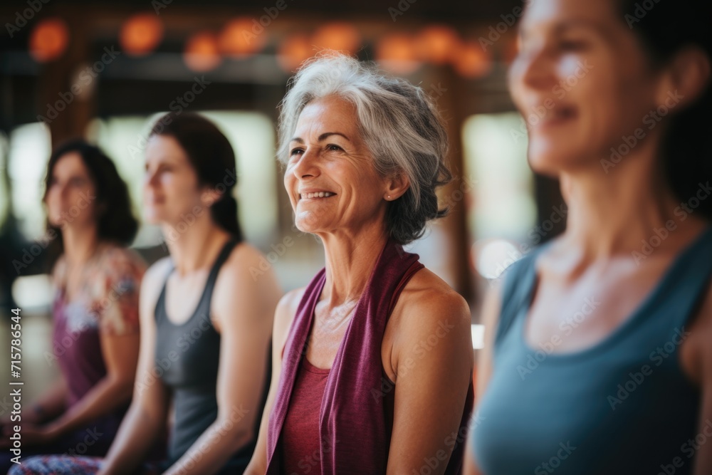 Portrait of a group of senior women at yoga class