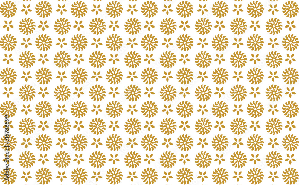 Golden vector floral seamless pattern. Abstract luxury geometric ornamental texture with small flower silhouettes. Gold and white simple ornament in oriental style.