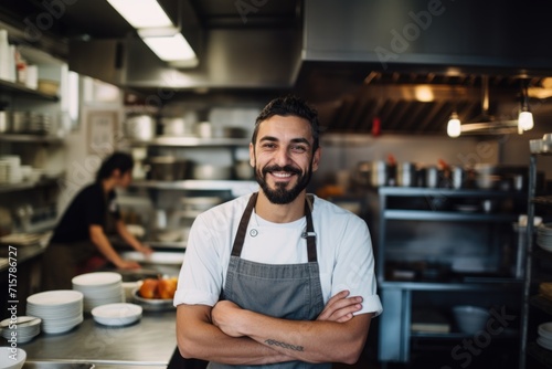 Portrait of a young male chef in professional kitchen photo