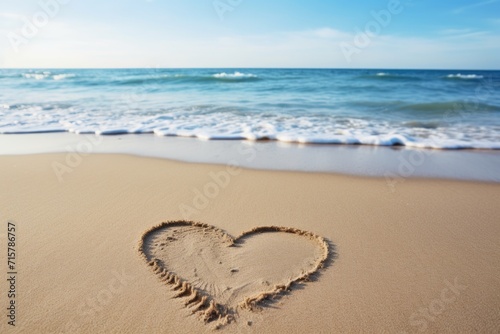 Heart drawn on sand at the beach shoreline