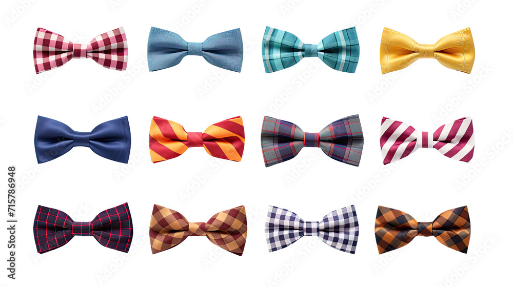Many different bow ties, single color and striped, isolated, white background Many different bow ties, single color and striped, isolated, white background