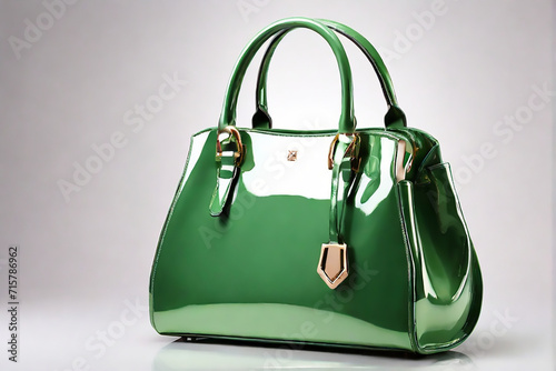 Green leather bag on white background 
