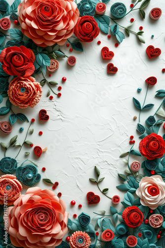 floral frame made of paper roses