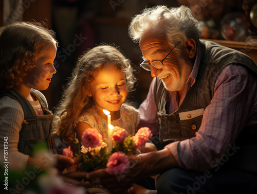 Emotiva escena de abuelos cuidando con ternura a sus nietos © julio