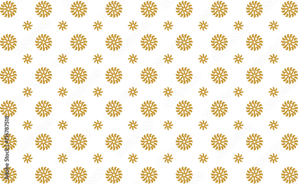 Golden vector floral seamless pattern. Abstract luxury geometric ornamental texture with small flower silhouettes. Gold and white simple ornament in oriental style.