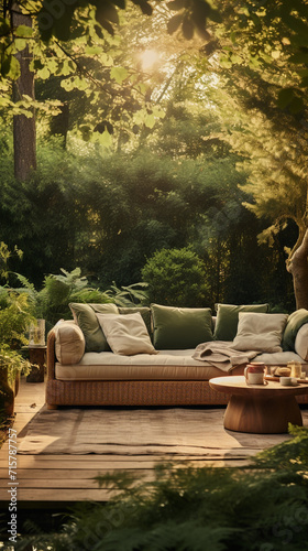 An outdoor sofa and other furniture in the garden setting