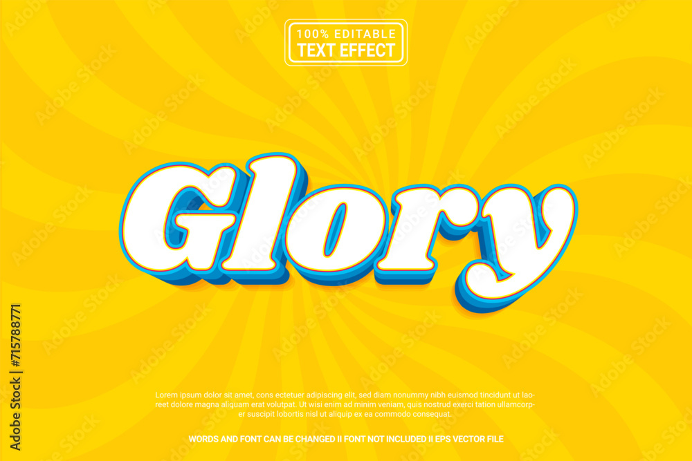 Editable text effect Glory  3d cartoon template style modern premium vector