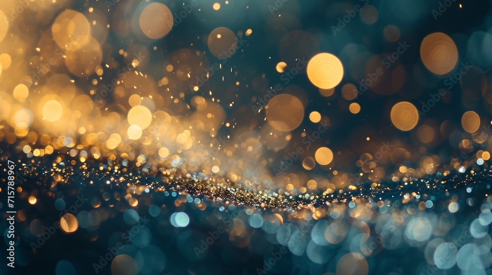 Gold and cerulean Fireworks and bokeh used in different events and copy space. Abstract background holiday. Gold and cerulean Fireworks and bokeh used in different events and copy space. Abstract background holiday.