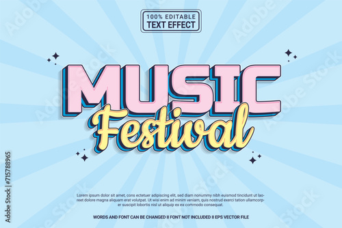Editable text effect Music Festival 3d cartoon template style modern premium vector