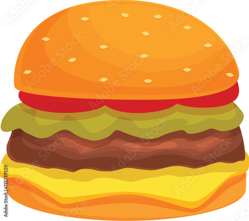 Burger food icon cartoon vector. Fat slice bun. Lunch cheese ham