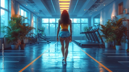fat woman in the new modern gym, generative ai