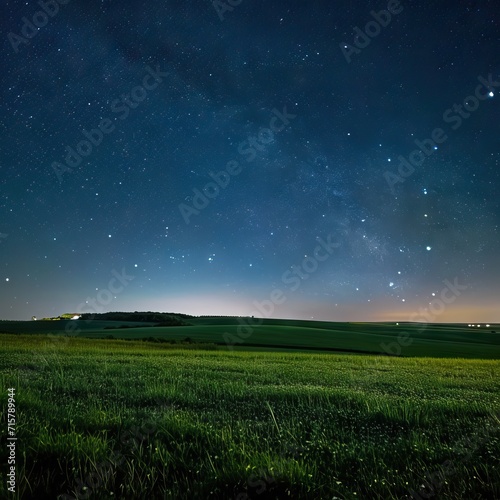 Night sky shot over the harvested field. Milky way galaxy  Andromeda galaxy  Triangle galaxy and Pleiades star cluster is visible in the sky. AI generated illustration
