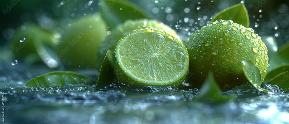 A few photos of green lemon and water, with a light green and transparent texture style,generative ai A few photos of green lemon and water, with a light green and transparent texture style,generative ai