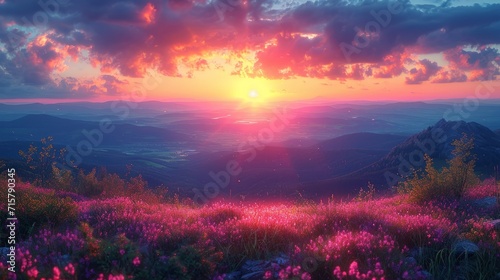 Landscape with Vibrant Sunset, a breathtaking sunset over a picturesque landscape, with vibrant colors filling the sky