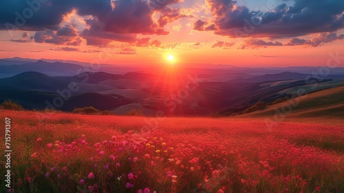 Landscape with Vibrant Sunset, a breathtaking sunset over a picturesque landscape, with vibrant colors filling the sky