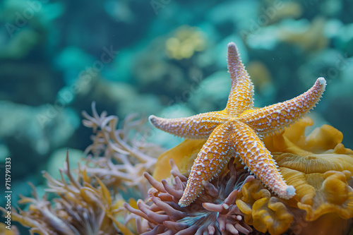 A Close-Up Shot of Colorful Starfish on Coral and Sea Anemone in Discovery Style © devilkiddy