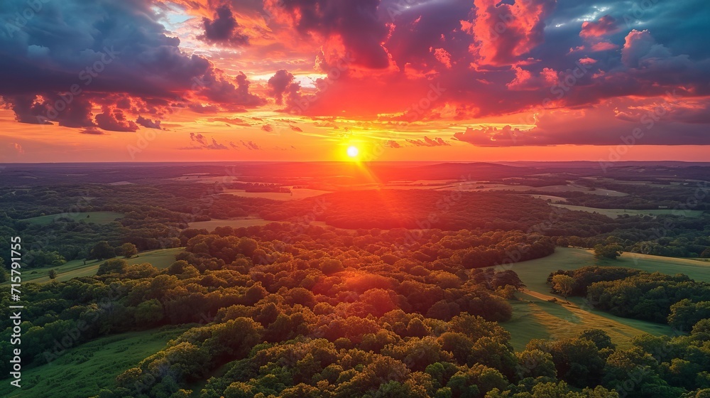 Landscape with Vibrant Sunset, a breathtaking sunset over a picturesque landscape, with vibrant colors filling the sky