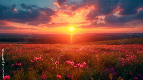 Landscape with Vibrant Sunset  a breathtaking sunset over a picturesque landscape  with vibrant colors filling the sky