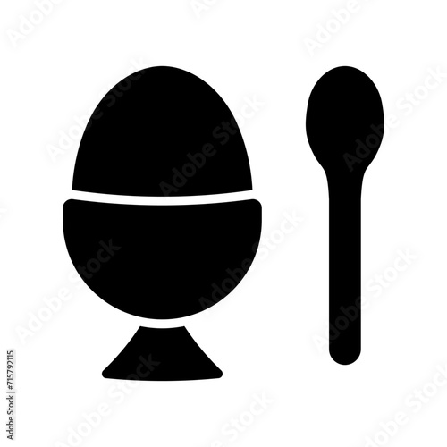 Breakfast food icon. Soft boiled egg in eggshell in egg holder. Vector illustration.