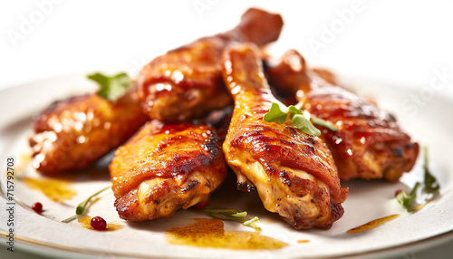 grilled chicken wings on plate isolated on white background