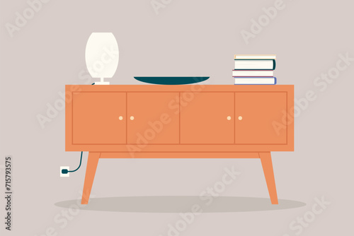 modern interior with wooden dresser - vector illustration