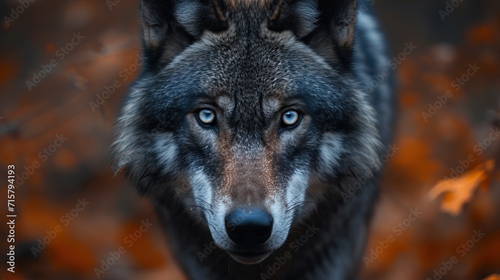 Black wolf walking in a forest close up Black wolf walking in a forest close up