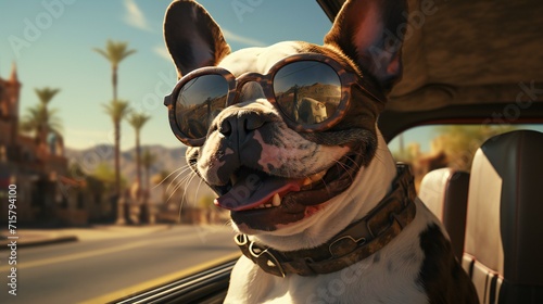 Fun with French Bulldog: Adorable Pet Wearing Sunglasses and Enjoying the Outdoors © Jannat