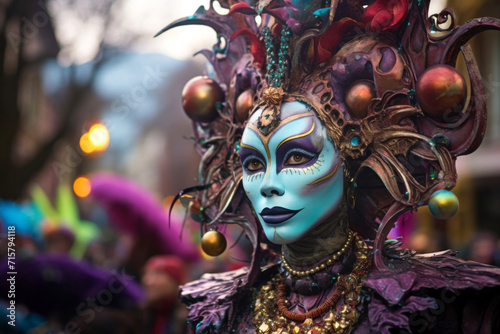 A woman in mask and feathers at carnival
