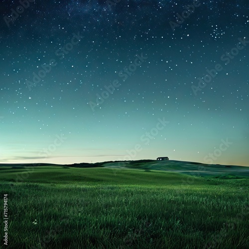 Night sky with the Milky Way and stars over the field. AI generated illustration