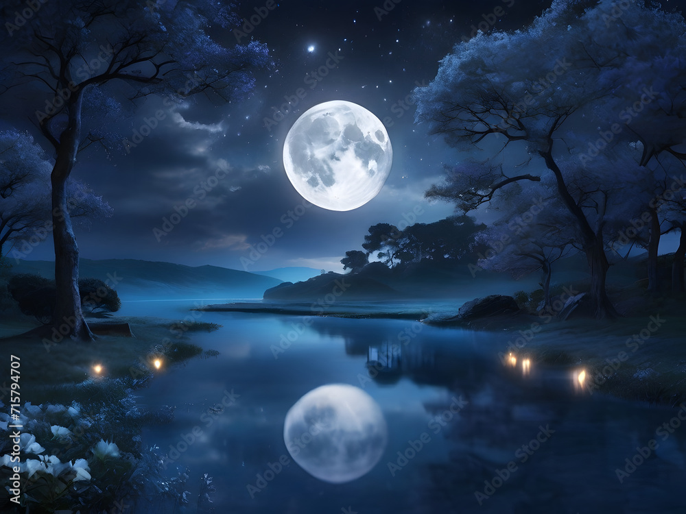 Fototapeta premium The magical glow of Moonlit Night