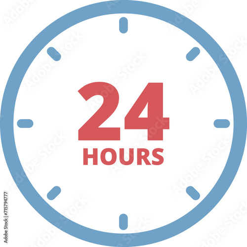 24 hours clock open icon cartoon vector. City shop. Open online sell