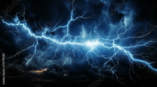 Thunderstorm Power: Dramatic Lightning Strike Illuminating the Dark Night Sky