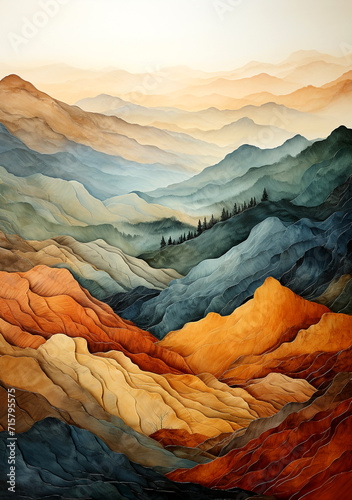 Mountain landscape concept of veneer mosaic style