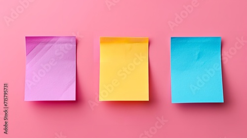 Top view of colorful blank sticky notes on a clean surface with a copy space, Generative AI. photo