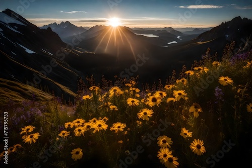 Immerse yourself in the enchanting beauty of wildflowers adorning Schafler's summit, with the rugged silhouette of Santis as a backdrop. Perfect lighting enhances the super realistic photo