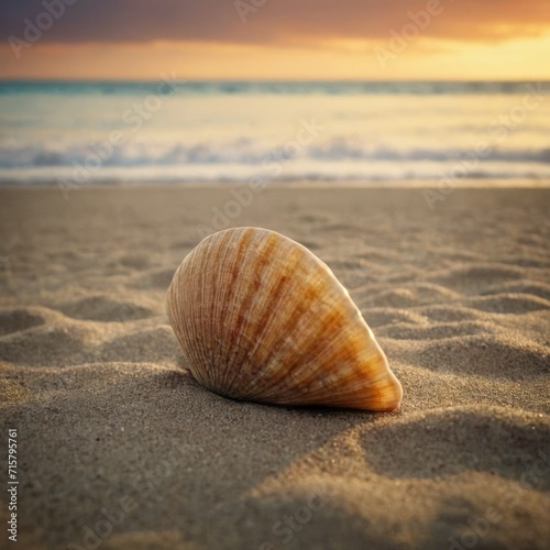 Seashell on sandy beach at sunset.  © Cad3D.Expert