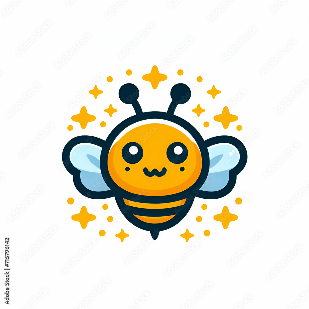 Obraz premium cute bee logo icon flat vector illustration abstract clipart isolated on white background