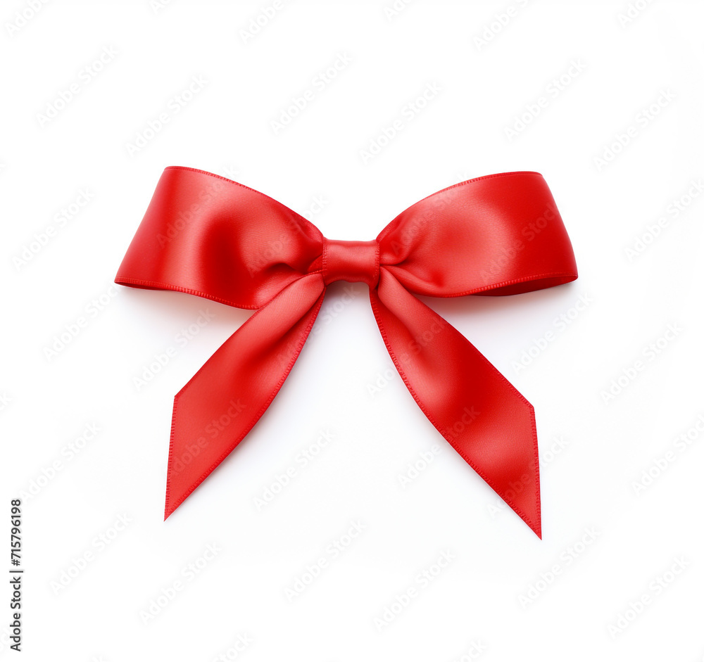 Fototapeta premium Red ribbon bow banner isolated on white background with copy space