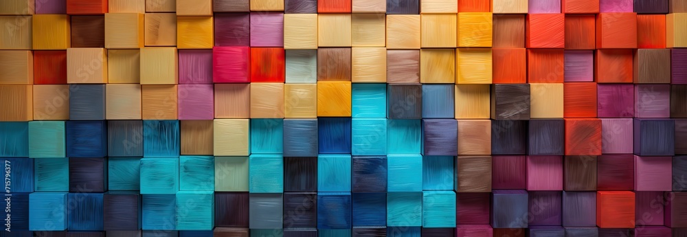 abstract block stack wooden 3d cubes, colorful wood texture for backdrop