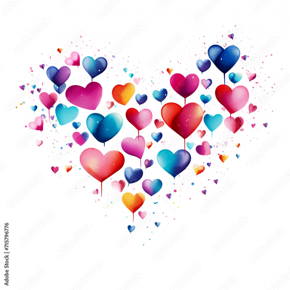 A watercolor rainbow heart shaped on a white background for the Valentine's Day greeting card, shameless heart shapes pattern A watercolor rainbow heart shaped on a white background for the Valentine's Day greeting card, shameless heart shapes pattern