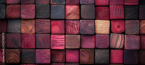 assorted wooden cubes in warm tones of bordeaux color  photo