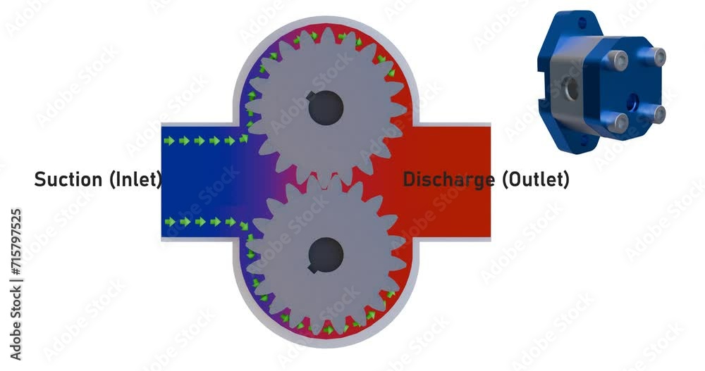Suction Boot Animation Gear Pump Animation. Industrial fluid pump video demonstrating how gear ...