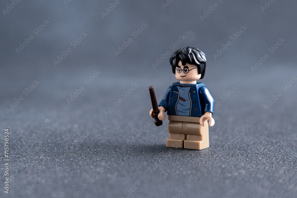 Fototapeta premium Lego Harry Potter minifigures. Children's designer toy made of bricks and plastic parts. Ukraine, Kyiv - January 17, 2024.