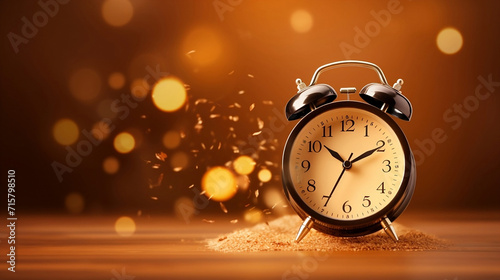 Alarm clock in the picture on a brown background