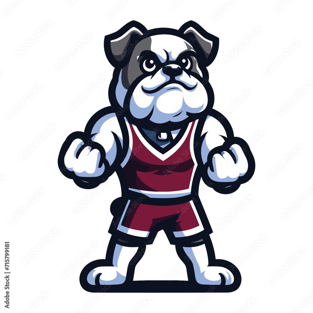 Strong athletic body muscle bulldog mascot design vector illustration, logo template isolated on white background